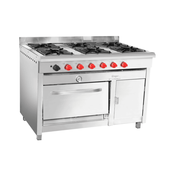 Cocina 6Q 18cm, horno 58x65cm y Calienta Platos Acero Inox GLP - Ticgas 1